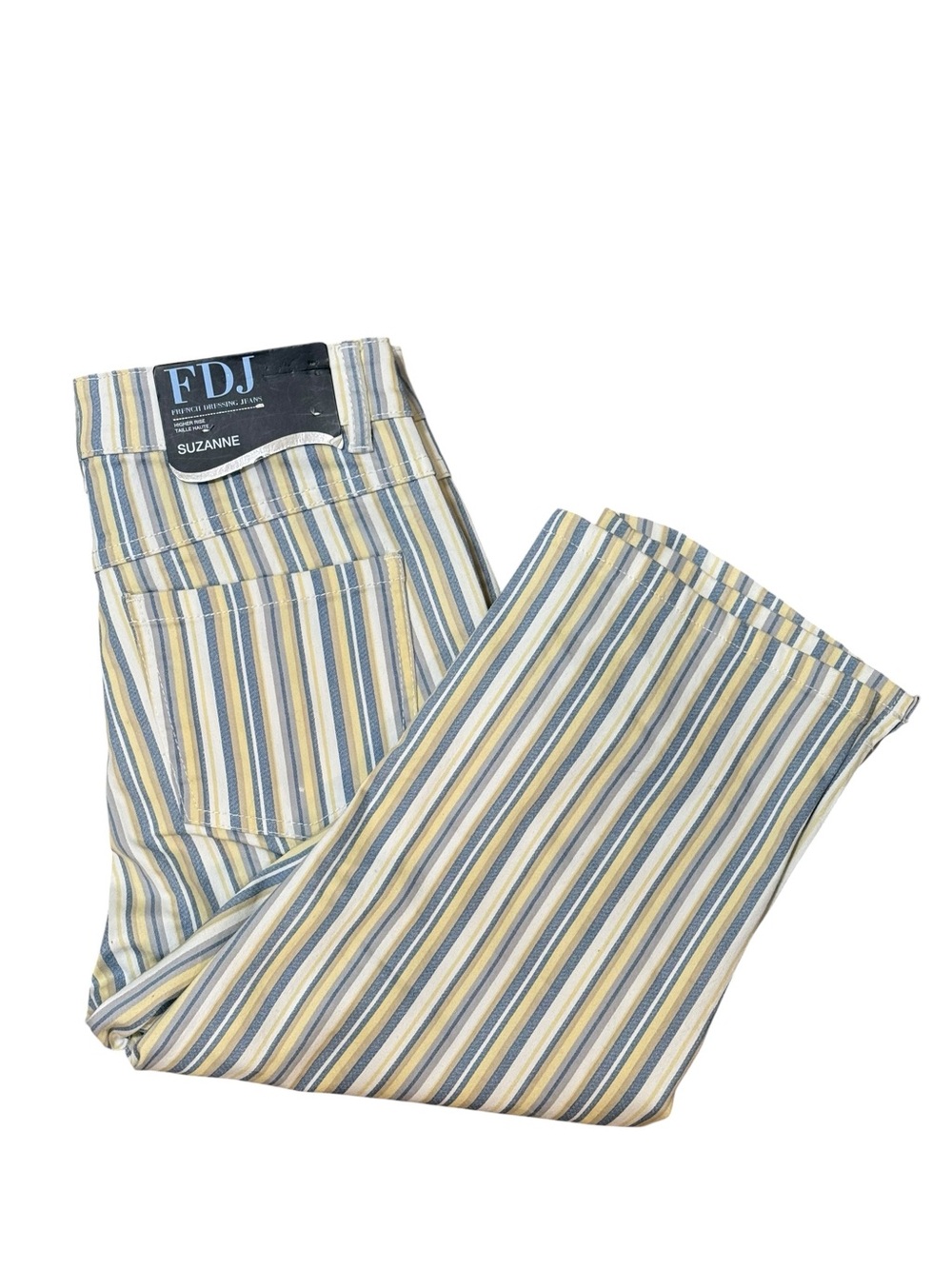 FDJ Suzanne capri Striped Pants - Blue yellow size 6 NWT coastal high rise